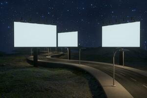 Blank advertising board and winding road, 3d rendering photo