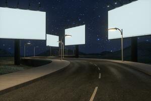 Blank advertising board and winding road, 3d rendering photo