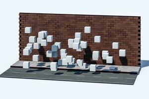 The brick wall and pitch street, 3d rendering. photo