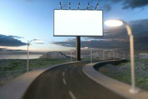 Blank advertising board and winding road, 3d rendering photo