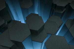 3d rendering, dark hexagonal background, sci-fi background photo