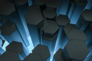 3d rendering, dark hexagonal background, sci-fi background photo