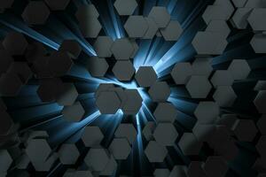 3d rendering, dark hexagonal background, sci-fi background photo