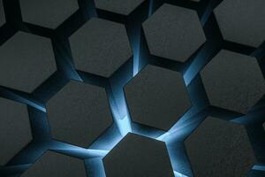 3d representación, oscuro hexagonal fondo, ciencia ficción antecedentes foto