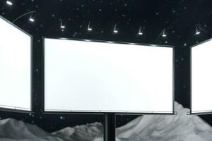 3d rendering, blank advertising board In the night scene photo