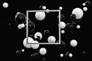 3d rendering, black and white balls with frame in the middle. photo