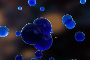 Blue spheres and molecular model, random distributed, 3d rendering. photo