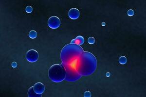 Blue spheres and molecular model, random distributed, 3d rendering. photo