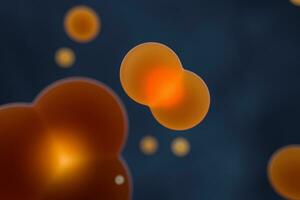 Orange spheres and molecular model, random distributed, 3d rendering. photo