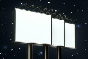 3d rendering, blank advertising board In the night scene photo