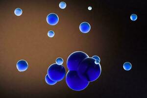 Blue spheres and molecular model, random distributed, 3d rendering. photo