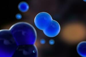 Blue spheres and molecular model, random distributed, 3d rendering. photo