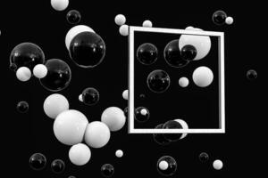 3d rendering, black and white balls with frame in the middle. photo