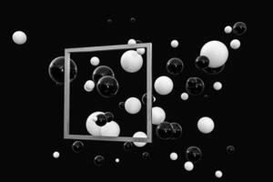 3d rendering, black and white balls with frame in the middle. photo