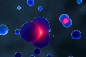 Blue spheres and molecular model, random distributed, 3d rendering. photo