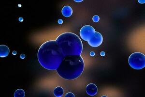 Blue spheres and molecular model, random distributed, 3d rendering. photo