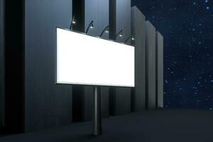 3d rendering, blank advertising board In the night scene photo