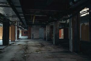 The abandoned industrial building. Fantasy interior scene. photo