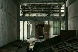 The abandoned industrial building. Fantasy interior scene. photo