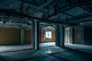 The abandoned industrial building. Fantasy interior scene. photo