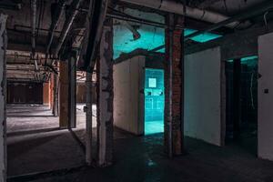 The abandoned industrial building. Fantasy interior scene. photo