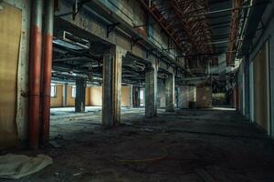 The abandoned industrial building. Fantasy interior scene. photo