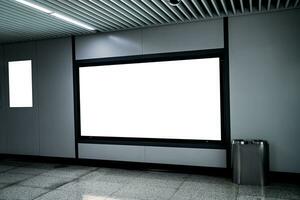 The blank billboard in the underground, poster template. photo