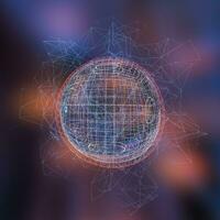 Colorful background and grid of atoms, 3d rendering photo