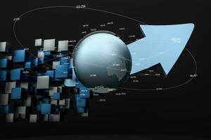 3d representación, 3d modelo de flecha, el concepto de desarrollo y dirección foto