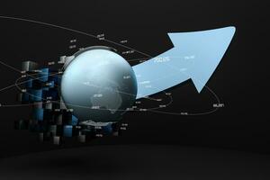 3d representación, 3d modelo de flecha, el concepto de desarrollo y dirección foto