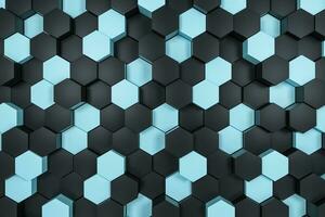 3d rendering, black and cyan hexagon cubes. photo