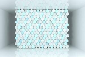 3d rendering, white hexagon cubes. photo