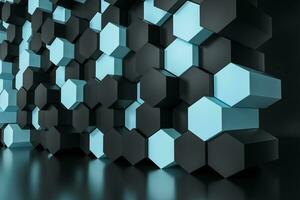 3d rendering, black and cyan hexagon cubes. photo