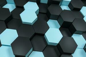 3d rendering, black and cyan hexagon cubes. photo