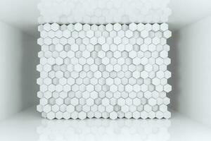 3d rendering, white hexagon cubes. photo