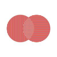 two red circles overlapped each other vector icon.