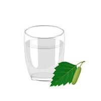 Vector illustration, a glass of birch water or birch sap, water that comes from a Birch tree, isolated on white background.