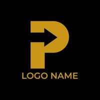 P letter arrow gold logo design vector