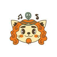 hippie gato en retro estilo vector