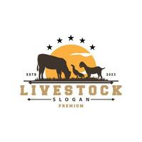 vacas granja ganado logo, granja jardín tierra agricultura retro Clásico emblema diseño vector