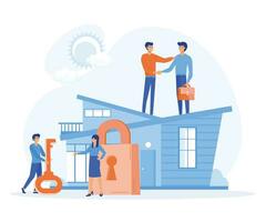 Buying a house, protection and security, real estate and turnkey rental, flat vector modern illustration
