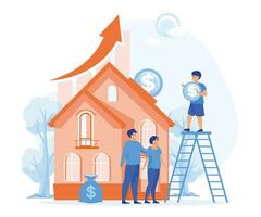invertir dinero en real inmuebles propiedad. comprar hogar en un hipoteca y pagar crédito a el banco. plano vector moderno ilustración