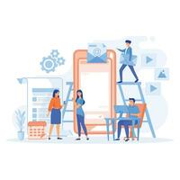 digital mobile application development and design process concept, business team working online. flat vector modern illustration