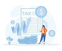 Tax preparation  concept. Corporate tax, taxable income, fiscal year, document preparation, payment planning, flat vector modern illustration
