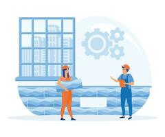 Home renovation concept. contractor workers doing indoor maintenance. flat vector modern illustration