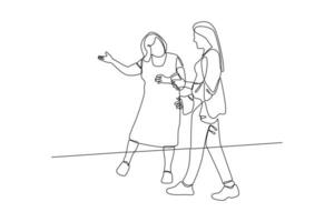 Continuous one line drawing Concept of Neighbors sharing things and helping each other. Doodle vector illustration.