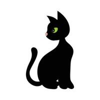 Black cat with green eyes on a white background. Vector illustration.