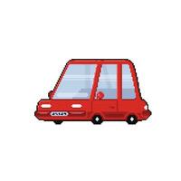 red cartoon car in pixel art style vector