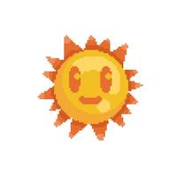 sun character with smile face in pixel art style vector