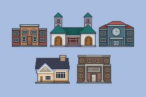 side view building collection set in pixel art style vector